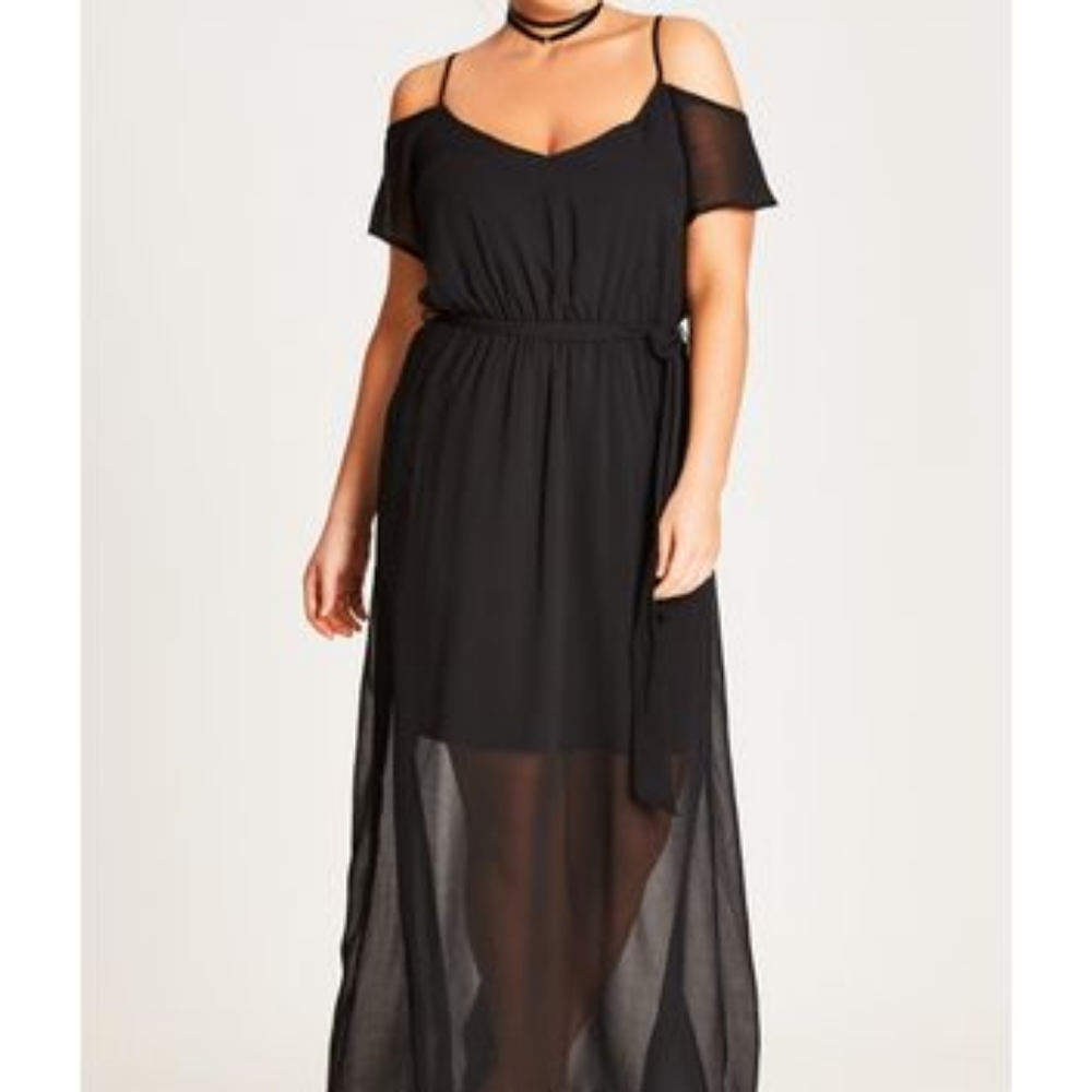 City Chic Black Off the Shoulder Maxi Dress